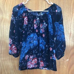 • 2/$10 • Divided Floral Print Sheer Blouse